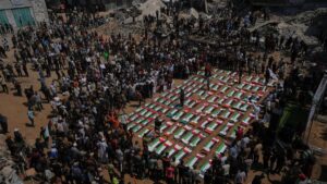 Mass funeral held for 112 Palestinians killed in Gaza strike